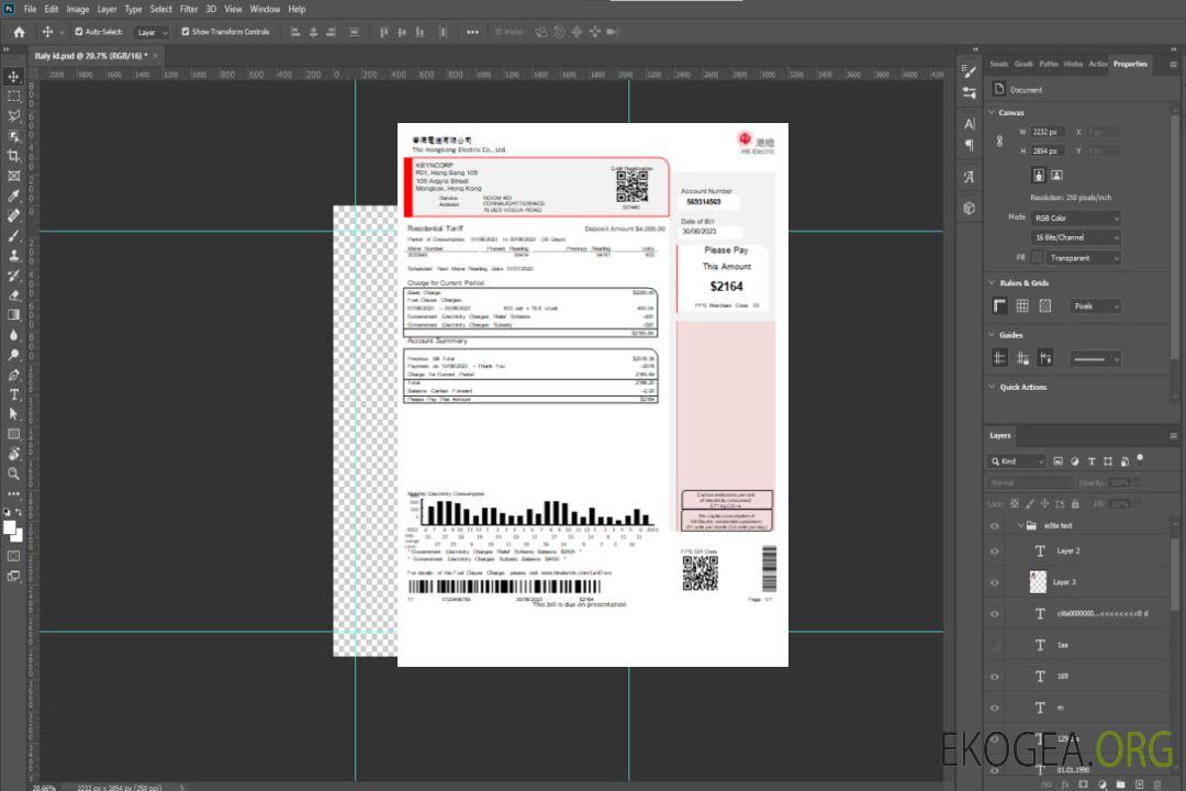 Facture commerciale de services publics de la Hongkong Electric Company SCR template Facture commerciale de services publics de la Hongkong Electric Company SCR template